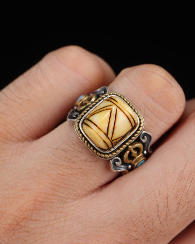 【Unique Item】Hand-Forged Tibetan Silver Dazi Ring