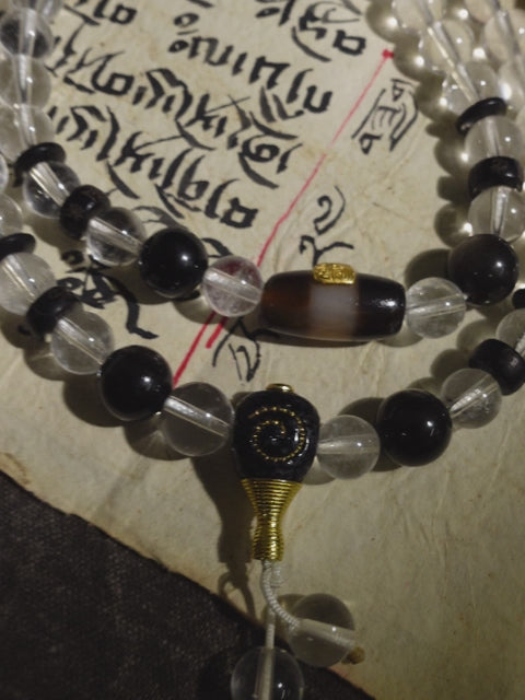 Tibetan 108 Bead Mala with Clear Quartz | Healer Bead & Zakirum Protection Design