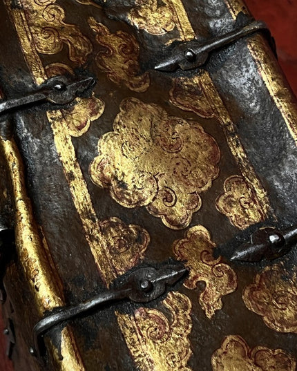 17th Century Painted Kirtimukha Tibetan Antique Storage Box Furniture from Central Tibet