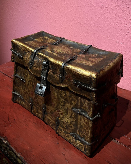 17th Century Painted Kirtimukha Tibetan Antique Storage Box Furniture from Central Tibet
