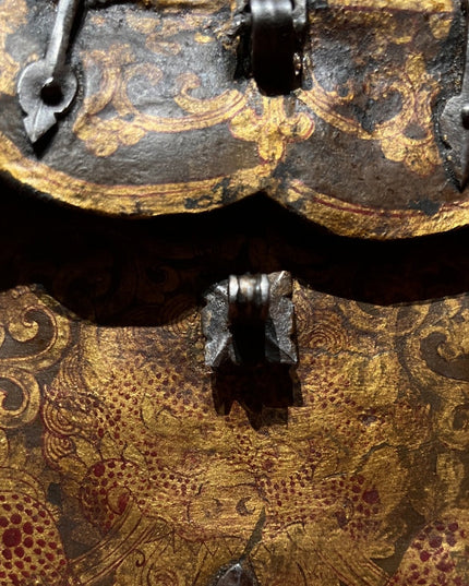 17th Century Painted Kirtimukha Tibetan Antique Storage Box Furniture from Central Tibet