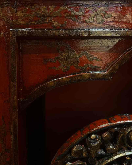 17th Century Painted Kirtimukha Tibetan Cabinet From East Tibet