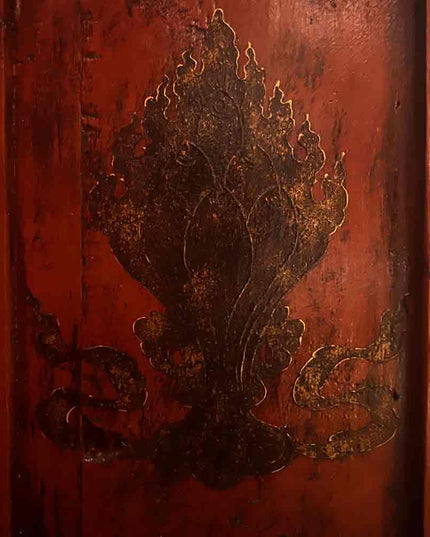 17th Century Painted Kirtimukha Tibetan Cabinet From East Tibet