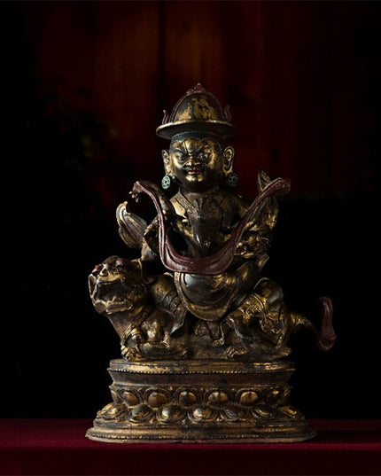 17th Century Vaiśravaṇa Tibetan Antique Buddha Statue Lima Gilt Copper From Chinese Esoteric Buddhism