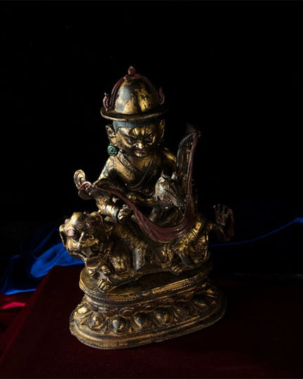 17th Century Vaiśravaṇa Tibetan Antique Buddha Statue Lima Gilt Copper From Chinese Esoteric Buddhism