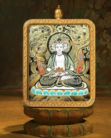 Vairocana Buddha Tibetan Hand-Painted Thangka Pendant - Zodiac Goat & Monkey Guardian Amulet