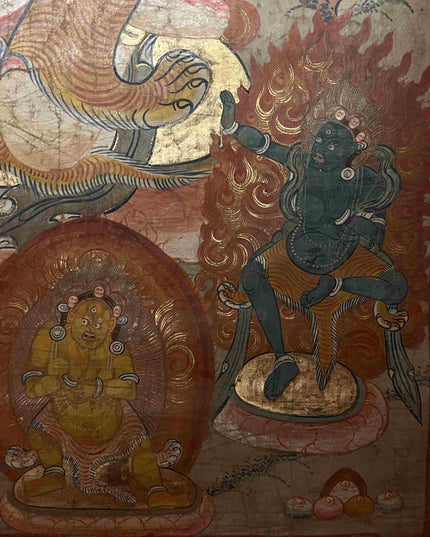 18th Century Acalanātha Hand Painting Thangka Cotton Fabric Mineral Pigments