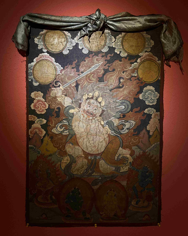 18th Century Acalanātha Hand Painting Thangka Cotton Fabric Mineral Pigments