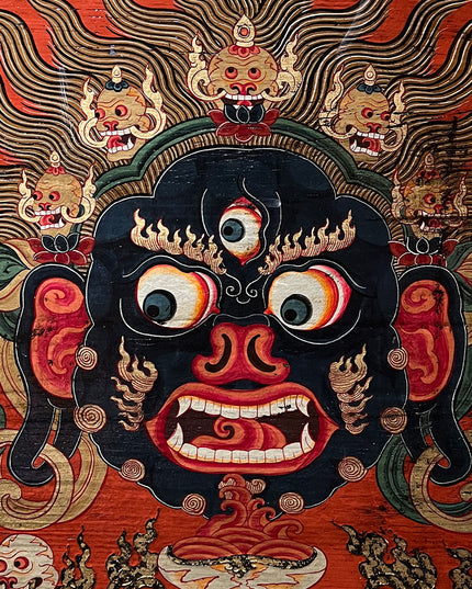 18th Century Colorful Three-Eyed Guardian Buddha Treasure Chest Tibetan Storage Box Furniture From Central Tibet