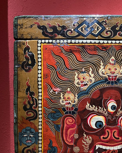 18th Century Colorful Three-Eyed Guardian Buddha Treasure Chest Tibetan Storage Box Furniture From Central Tibet
