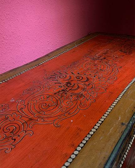 18th Century Colorful Three-Eyed Guardian Buddha Treasure Chest Tibetan Storage Box Furniture From Central Tibet
