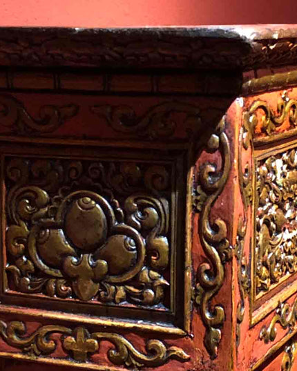 18th Century Kirtimukha Carvings Tibetan Dharma Table From East Tibet