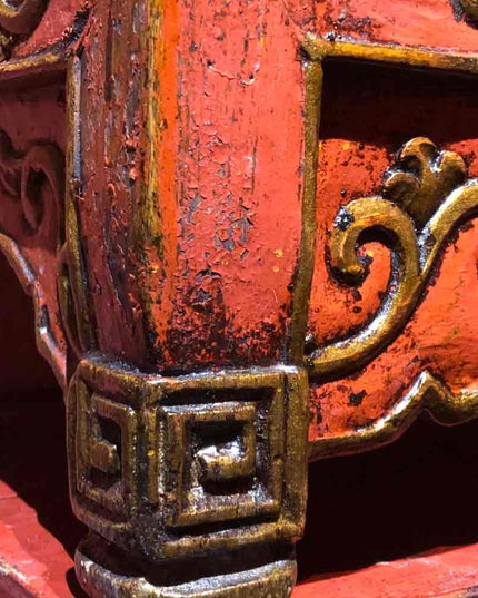 18th Century Kirtimukha Carvings Tibetan Dharma Table From East Tibet