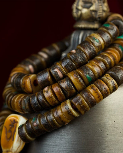 18th Century Om Mani Padme Hum 108 Old Rosary Beads Yak Bone