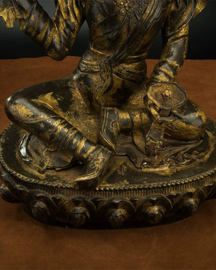 18th Century Gilt Bronze Padmasambhava Buddha Statue Tibetan Antique from Ganden Monastery