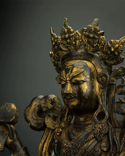 18th Century Gilt Bronze Padmasambhava Buddha Statue Tibetan Antique from Ganden Monastery