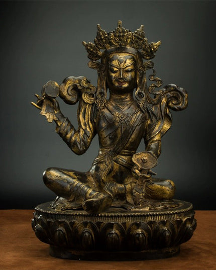 18th Century Gilt Bronze Padmasambhava Buddha Statue Tibetan Antique from Ganden Monastery