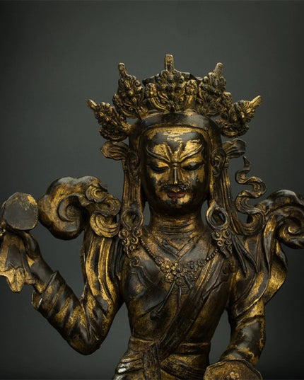 18th Century Gilt Bronze Padmasambhava Buddha Statue Tibetan Antique from Ganden Monastery