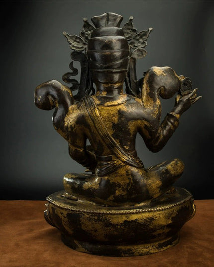 18th Century Gilt Bronze Padmasambhava Buddha Statue Tibetan Antique from Ganden Monastery