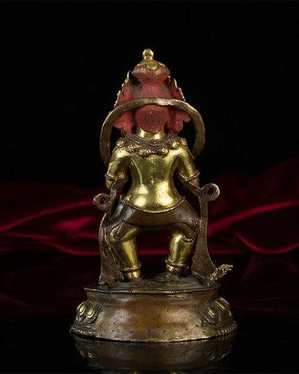 18th Century Two-armed Mahakala Tibetan Antique Buddha Statue Bronze Gilt From Riwoche Monastery