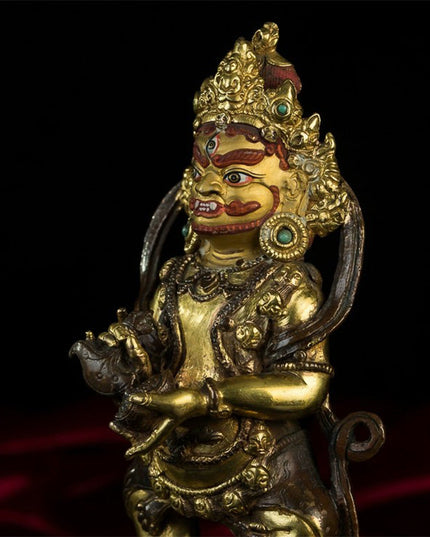 18th Century Two-armed Mahakala Tibetan Antique Buddha Statue Bronze Gilt From Riwoche Monastery