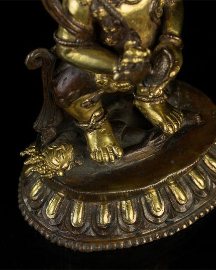 18th Century Two-armed Mahakala Tibetan Antique Buddha Statue Bronze Gilt From Riwoche Monastery