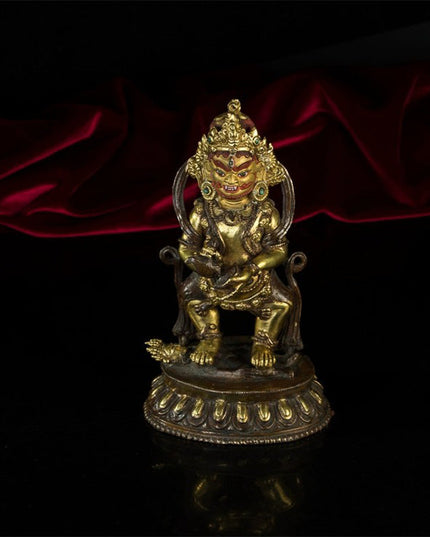 18th Century Two-armed Mahakala Tibetan Antique Buddha Statue Bronze Gilt From Riwoche Monastery