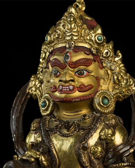 18th Century Two-armed Mahakala Tibetan Antique Buddha Statue Bronze Gilt From Riwoche Monastery
