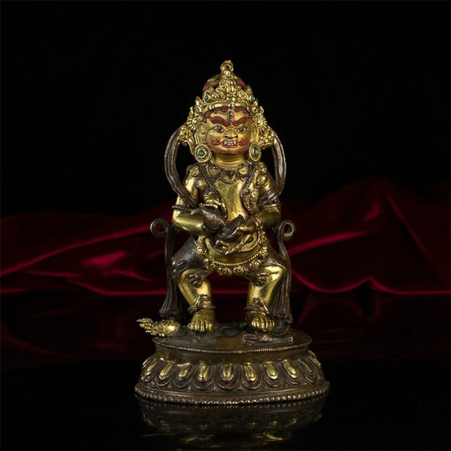 18th Century Two-armed Mahakala Tibetan Antique Buddha Statue Bronze Gilt From Riwoche Monastery