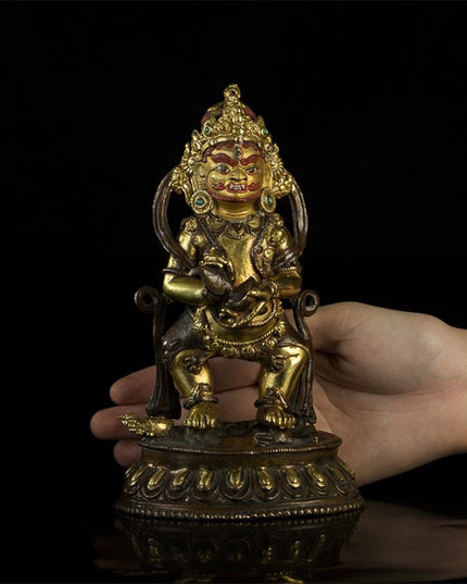 18th Century Two-armed Mahakala Tibetan Antique Buddha Statue Bronze Gilt From Riwoche Monastery