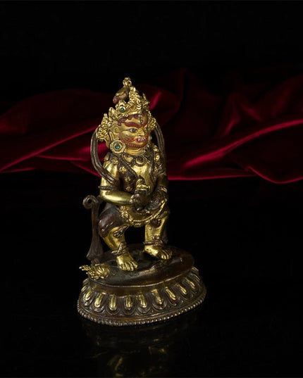 18th Century Two-armed Mahakala Tibetan Antique Buddha Statue Bronze Gilt From Riwoche Monastery