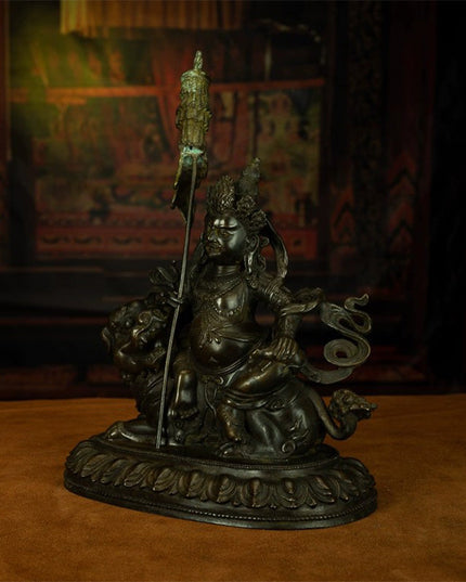 18th Century Vaiśravaṇa Tibetan Antique Buddha Statue Lima Copper From Dzogchen Monastery