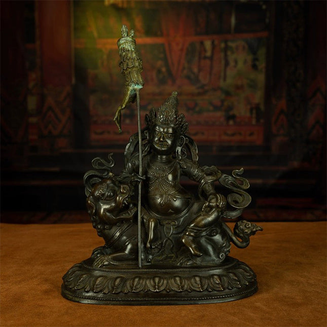 18th Century Vaiśravaṇa Tibetan Antique Buddha Statue Lima Copper From Dzogchen Monastery