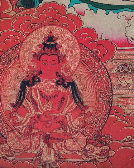 18th Century White Tara Tibetan Antique Thangka Hand-painted With Mineral Color Materials Menbris Sama Style