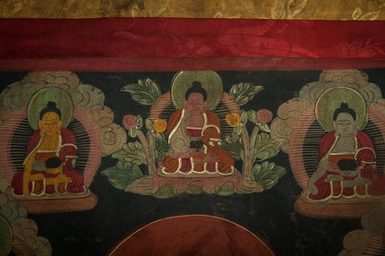 18th century Green Jambhala Thangka Cotton Fabric Mineral Pigments Superfine Masterpiece