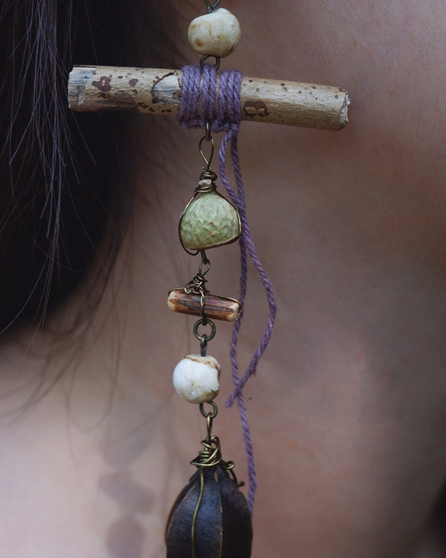Harmony Nature Handmade Earrings with Shell and Wood
