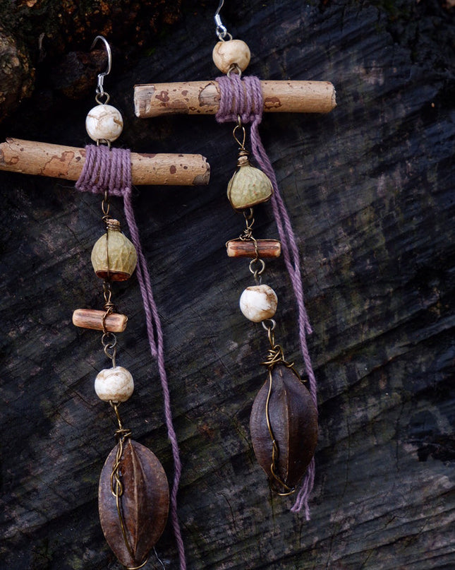 Harmony Nature Handmade Earrings with Shell and Wood