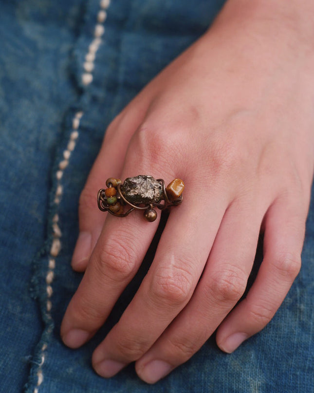 Good Fortune Natural Stone Ring with Copper Accents
