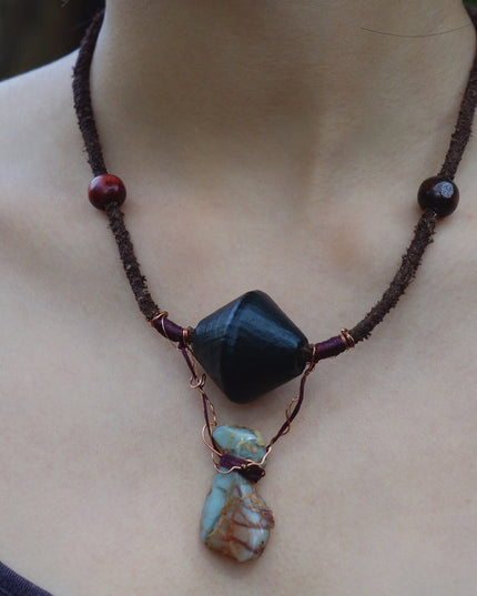 Wellness Stone Pendant Pendant with Leather and Copper