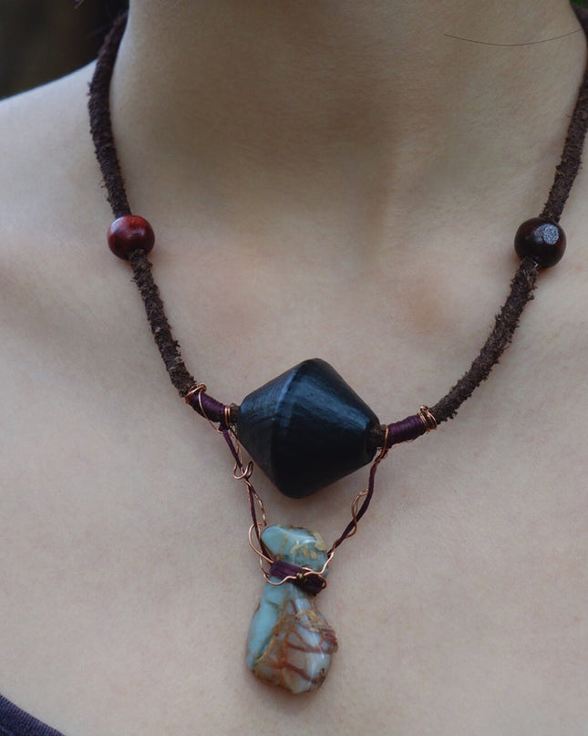 Wellness Stone Pendant Pendant with Leather and Copper