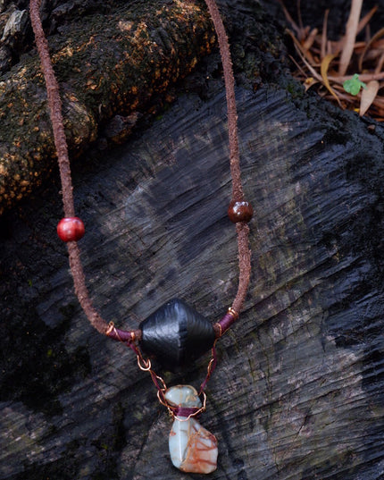 Wellness Stone Pendant Pendant with Leather and Copper