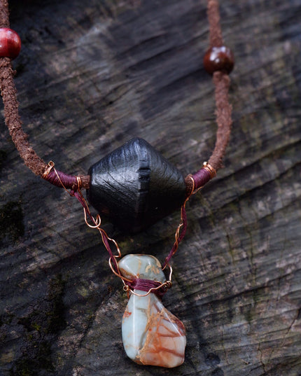 Wellness Stone Pendant Pendant with Leather and Copper