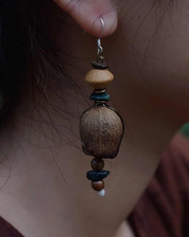Pure Essence Nature Earrings with Crystal and Wood