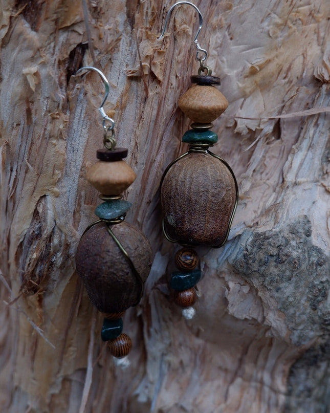 Pure Essence Nature Earrings with Crystal and Wood