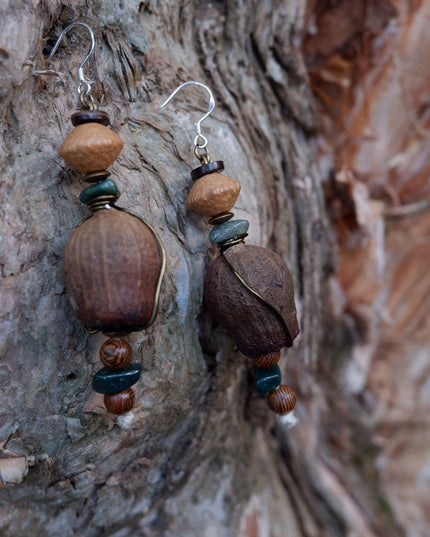 Pure Essence Nature Earrings with Crystal and Wood