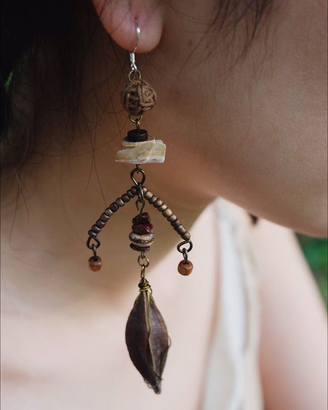 Good Fortune Bohemian Drop Earrings with Natural Elements