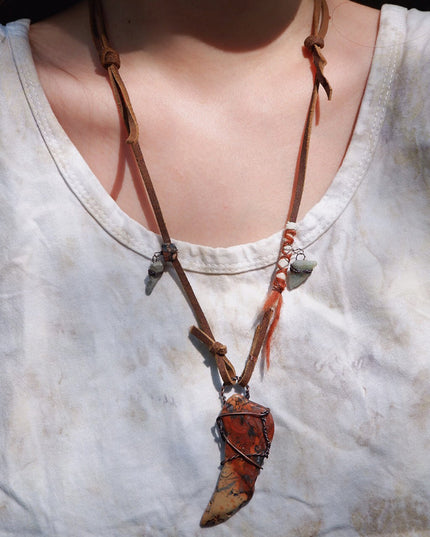 Vitality Stone Pendant Pendant with Leather and Copper