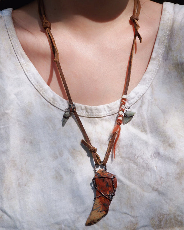 Vitality Stone Pendant Pendant with Leather and Copper