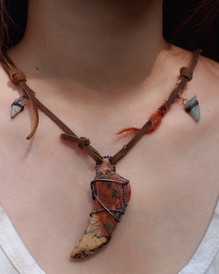 Vitality Stone Pendant Pendant with Leather and Copper