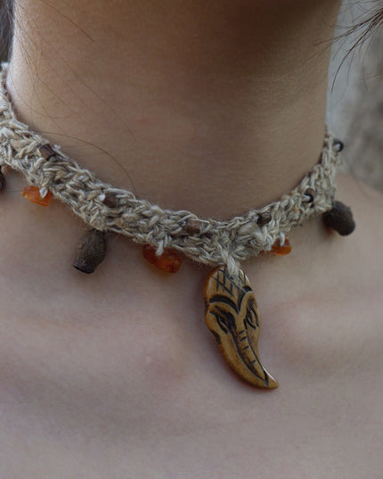 Guardian Spirit Handmade Necklace with Amber and Yak Bone